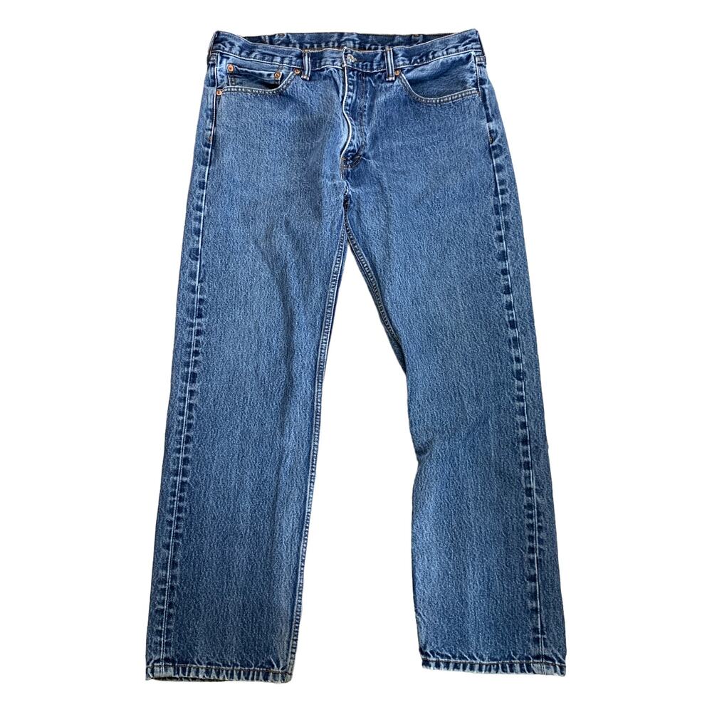 Levi's 505 Relaxed Straight Leg Medium Stone Wash Denim Jeans Size 38 x 32